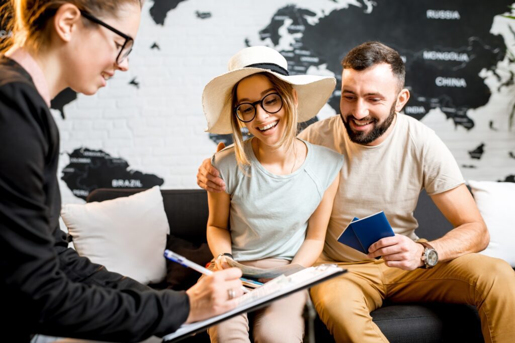 Couple at the travel agency office